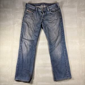 Diesel Made In Italy Distressed Button‎ Fly Jeans Mens Size 34 Blue Denim